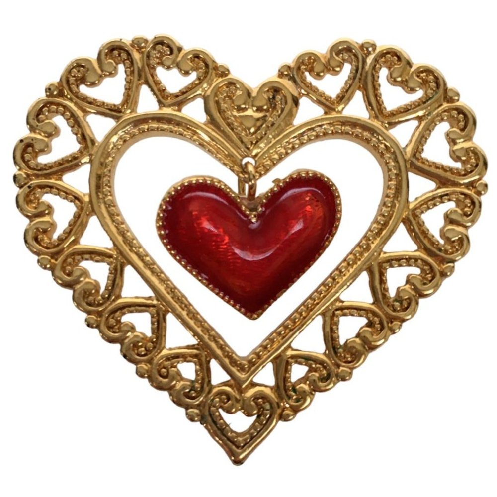 Avon Heart Lapel Pin Valentines Day Dangling Red Enamel Vintage Jewelry 1990s - Picture 1 of 7
